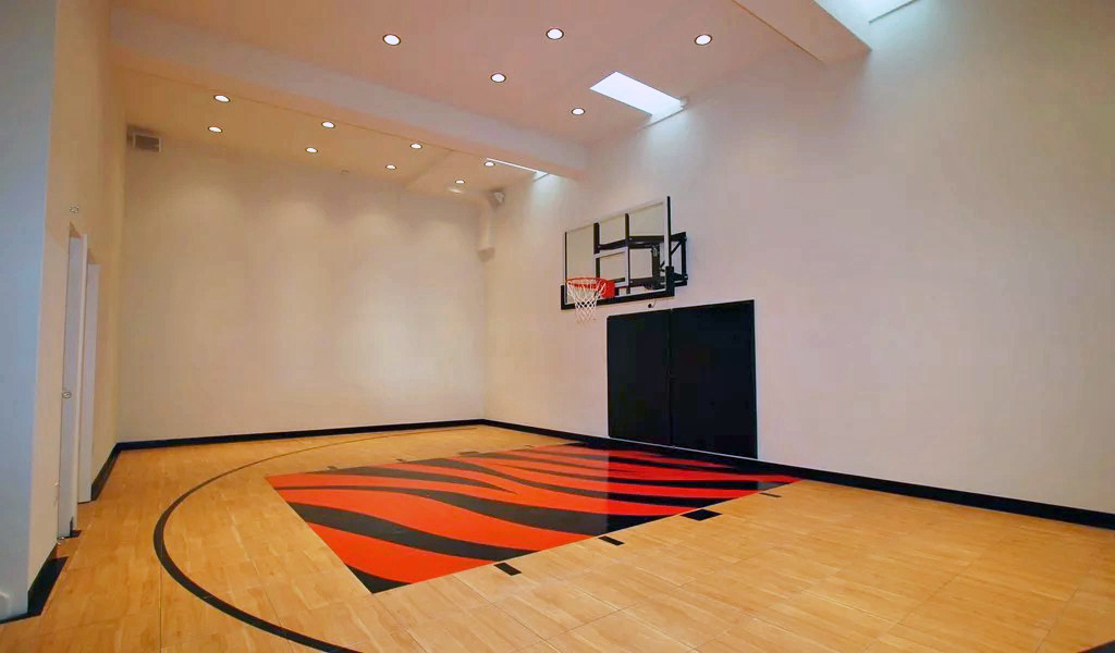 In home basketball court.